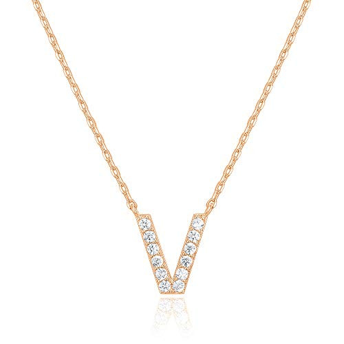 PAVOI 14K Rose Gold Plated Cubic Zirconia Initial Necklace Letter Necklaces for Women V Initial PAVOI 14K Rose Gold Plated Cubic Zirconia Initial Necklace Letter Necklaces for Women V Initial