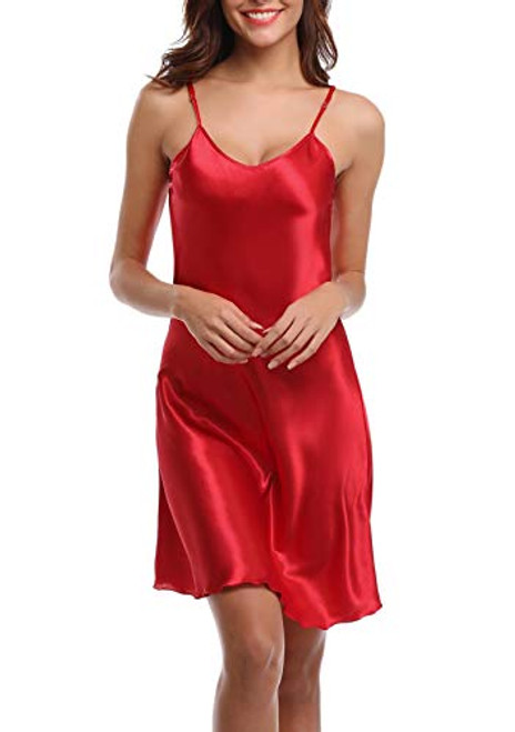 Abollria Womens Satin Full Slip Dress Spaghetti Strap Nightdress Lingerie Chemise Nightgown Red Abollria Womens Satin Full Slip Dress Spaghetti Strap Nightdress Lingerie Chemise Nightgown Red