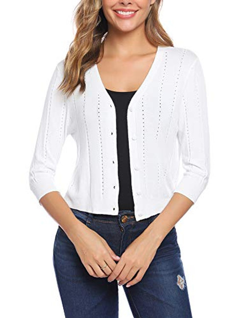 iClosam Women Open Front Cardigan 34 Sleeve Cropped Bolero Shrug