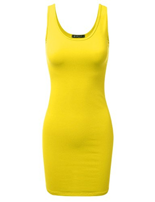 Doublju Womens Basic Scoop Neck Sleeveless Bodycon Mini Tank Dress Yellow S