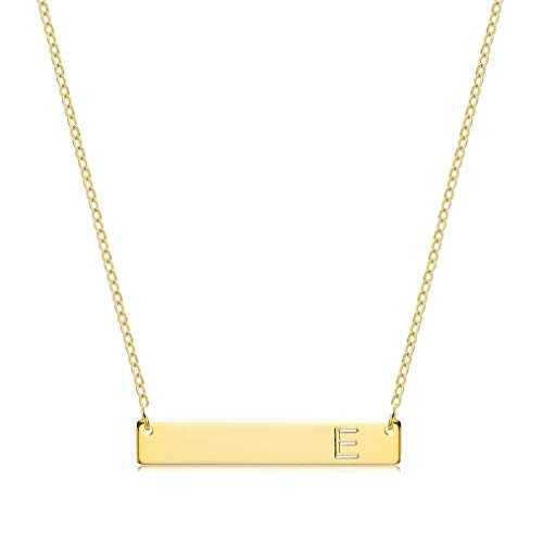 S.J JEWELRY Alphabet 26 A-Z Letter Initial Necklace 14k Gold-Plated Bar Necklace Engraved Name Necklace Personalized Letter Monogram Pendant Necklace for Women Girls E