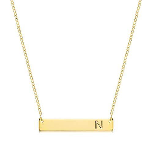 S.J JEWELRY Alphabet 26 A-Z Letter Initial Necklace 14k Gold-Plated Bar Necklace Engraved Name Necklace Personalized Letter Monogram Pendant Necklace for Women Girls N