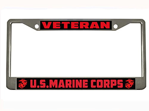 BISIRI U.S. Marine Corps Marines Veteran Military Chrome Metal Auto License Plate Frame Car Tag Holder BISIRI U.S. Marine Corps Marines Veteran Military Chrome Metal Auto License Plate Frame Car Tag Holder