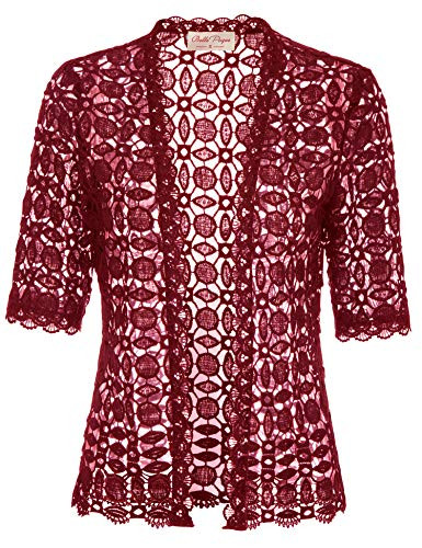 Belle Poque Womens Summer Lace Shrug Cardigan Half Sleeve Crochet Bolero Jacket WineM