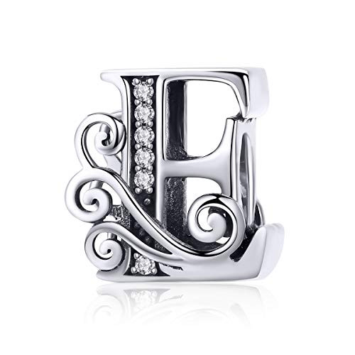 BETTY and SARAH 925 Sterling Silver Letter E Charms for Pandora Bracelets Alphabet Initial Beads Jewelry Gift for Women