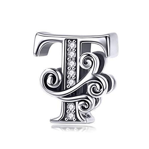 BETTY and SARAH 925 Sterling Silver Letter T Charms for Pandora Bracelets Alphabet Initial Beads Jewelry Gift for Women