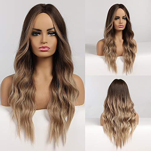 HAIRCUBE Long Hair Wigs for Women Ombre Color Brown to Blonde Synthetic Curly Hair Wig Middle Parting HAIRCUBE Long Hair Wigs for Women Ombre Color Brown to Blonde Synthetic Curly Hair Wig Middle Parting