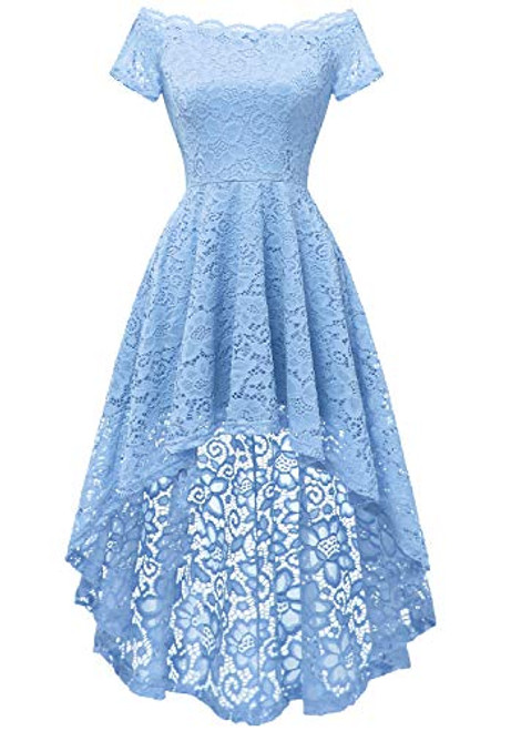 Dressystar Womens Lace Cocktail Dress Hi-Lo Off Shoulder Bridesmaid Swing Formal Party Dress 0042 Blue M