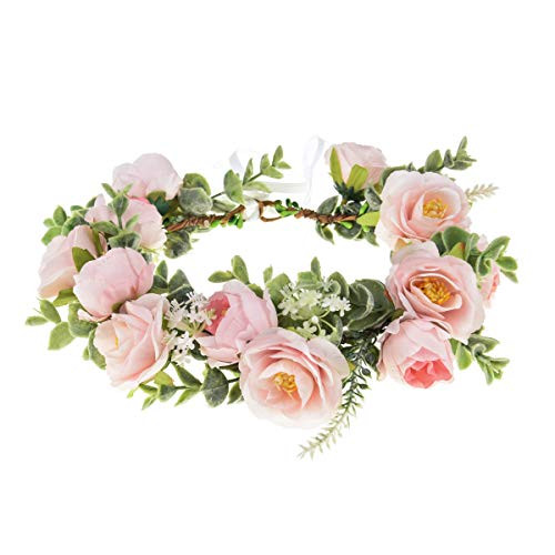 Vividsun Boho Flower Headband Floral Garland Crown Wedding Festival Party Headpiece ELight Pink Flower
