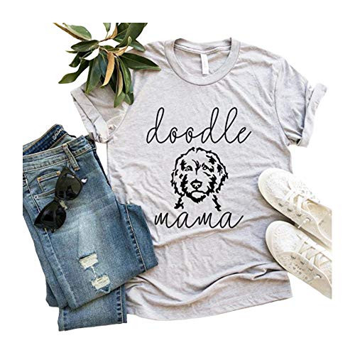 Women Golden Doodle Mama Tshirt Dog Mom Shirt Funny Letter Print Short Sleeve Casual Mom Tops Tee Grey M