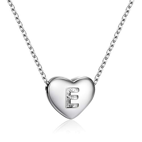 Dainty Heart Initial Necklace S925 Sterling Silver Letters E Alphabet Pendant Necklace Birthday Gift for Mom