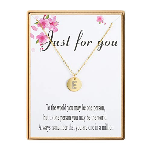 SANNYRA Dainty Disc Initial Necklace 18K Real Gold-Plated Letters E Alphabet Pendant Necklace Birthday Gift for Mom