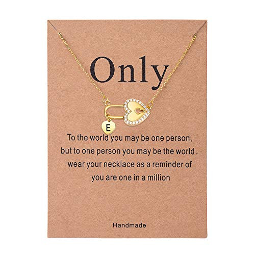 SANNYRA Dainty Heart Initial Necklace for Women Real Gold Plated Cubic Zirconia Personalized Letter E Lock Pendant Jewelry SANNYRA Dainty Heart Initial Necklace for Women Real Gold Plated Cubic Zirconia Personalized Letter E Lock Pendant Jewelry