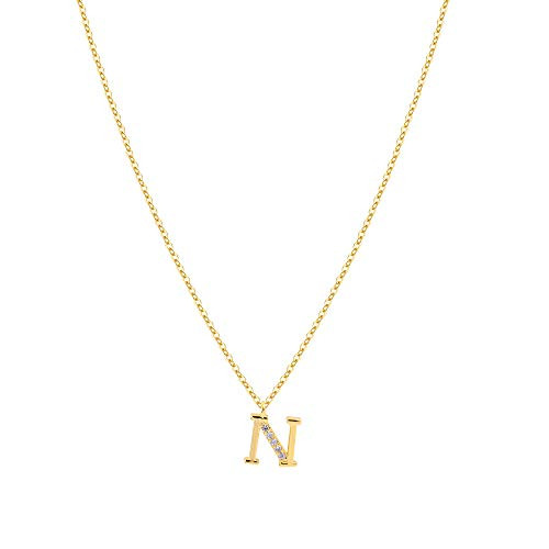 S.J JEWELRY Handmade Personalized Name Pendant Simple Delicate 14K Gold Plated with Cubic Zirconia Initial Letter Alphabet 26 A-Z Script Name Pendant Monogram Necklace for Women N
