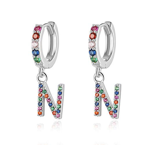 Presentski Initial Earrings Huggie Hoop Earrings 925 Sterling Silver Hypoallergenic Colorful CZ Small Hoop earring Letter N Earring for Women Girls Birthday Presentski Initial Earrings Huggie Hoop Earrings 925 Sterling Silver Hypoallergenic Colorful CZ Small Hoop earring Letter N Earring for Women Girls Birthday