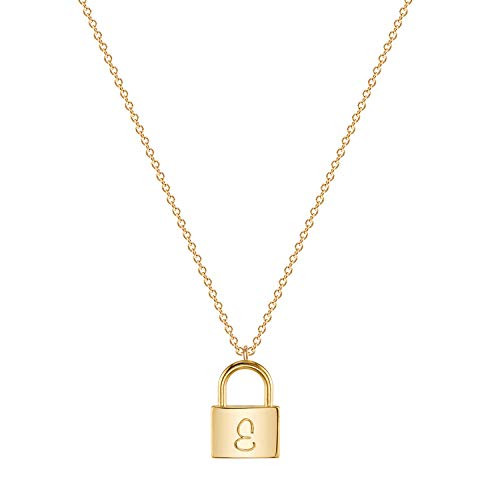 MYEARS Women Lock Necklace Gold Padlock Pendant E Initial Stamped Alphabet Engraved Letter Personalized 14K Gold Filled Chain Dainty Boho Beach Simple Jewelry Gift MYEARS Women Lock Necklace Gold Padlock Pendant E Initial Stamped Alphabet Engraved Letter Personalized 14K Gold Filled Chain Dainty Boho Beach Simple Jewelry Gift
