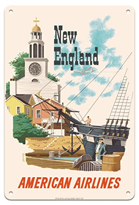 Pacifica Island Art New England United States - American Airlines - Vintage Airline Travel Poster by Bern Hill c.1960s - 8in x 12in Vintage Metal Tin Sign Pacifica Island Art New England United States - American Airlines - Vintage Airline Travel Poster by Bern Hill c.1960s - 8in x 12in Vintage Metal Tin Sign