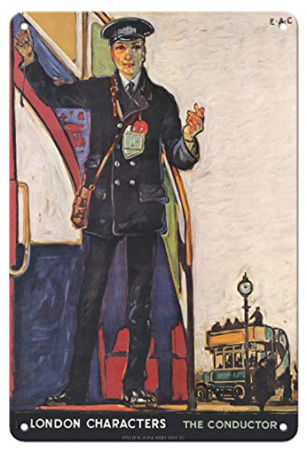 Pacifica Island Art London Characters - The Conductor - Vintage Travel Poster by Elijah Albert Cox c.1920-8in x 12in Vintage Metal Tin Sign Pacifica Island Art London Characters - The Conductor - Vintage Travel Poster by Elijah Albert Cox c.1920-8in x 12in Vintage Metal Tin Sign