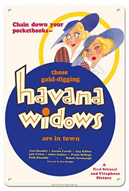 Pacifica Island Art Havana Widows - Starring Joan Blondell Glenda Farrell - Vintage Film Movie Poster c.1933-8in x 12in Vintage Metal Tin Sign