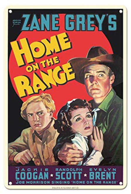 Pacifica Island Art Home on The Range - Starring Jackie Coogan Randolph Scott - Vintage Film Movie Poster c.1934-8in x 12in Vintage Metal Tin Sign