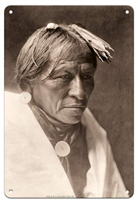 Pacifica Island Art A Man of Taos - The North American Indians - Vintage Sepia Toned Photograph by Edward S. Curtis c.1905-8in x 12in Vintage Metal Tin Sign Pacifica Island Art A Man of Taos - The North American Indians - Vintage Sepia Toned Photograph by Edward S. Curtis c.1905-8in x 12in Vintage Metal Tin Sign