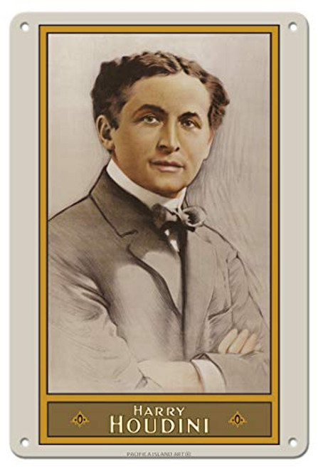 Pacifica Island Art Harry Houdini - Illusionist and Stunt Performer - Vintage Magic Poster c.1911-8in x 12in Vintage Metal Tin Sign