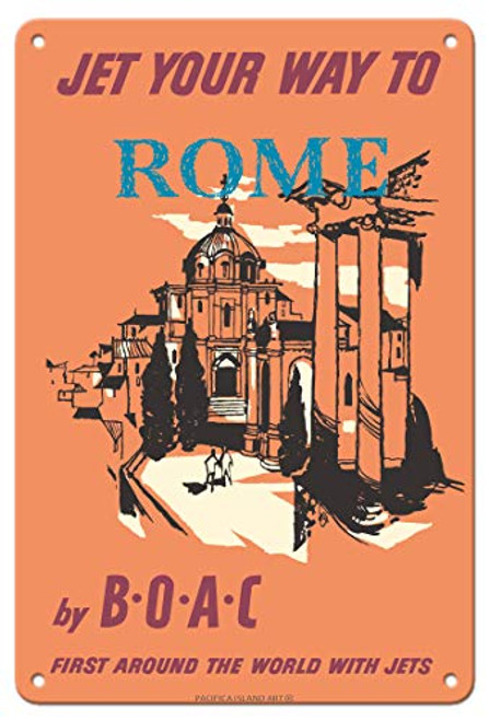 Pacifica Island Art Rome Italy - St. Peters Basilica - BOAC British Overseas Airways Corporation - Vintage Airline Travel Poster c.1957-8in x 12in Vintage Metal Tin Sign Pacifica Island Art Rome Italy - St. Peters Basilica - BOAC British Overseas Airways Corporation - Vintage Airline Travel Poster c.1957-8in x 12in Vintage Metal Tin Sign