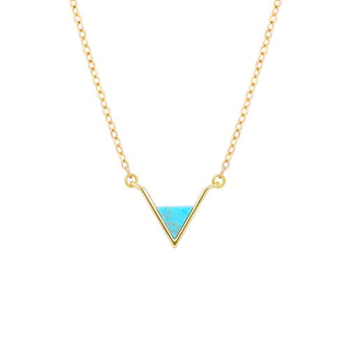 V Turquoise Choker Necklace 18k Gold Triangle Geometric Pendant Layering Minimalist Jewelry for Women Girls Green V Turquoise Choker Necklace 18k Gold Triangle Geometric Pendant Layering Minimalist Jewelry for Women Girls Green