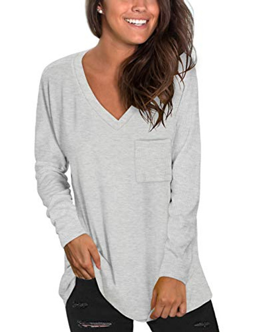 NSQTBA Tops for Leggings for Women Long T Sleeve Shirts V Neck Basic Tees Grey S NSQTBA Tops for Leggings for Women Long T Sleeve Shirts V Neck Basic Tees Grey S