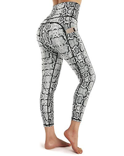 OUGES Womens High Waist Pockets Yoga Pants Running Workout Print Capris LeggingsSnake E Capris-24inchXXL