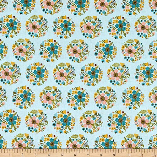 Poppie Cotton Wanderings Bloom Blue Quilt Fabric By The Yard
