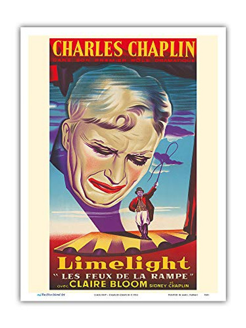 Pacifica Island Art - Limelight - Starring Charles Chaplin - Vintage Film Movie Poster c.1952 - Master Art Print - 9in x 12in Pacifica Island Art - Limelight - Starring Charles Chaplin - Vintage Film Movie Poster c.1952 - Master Art Print - 9in x 12in