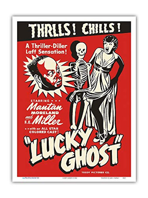 Pacifica Island Art - Lucky Ghost - Starring Mantan Moreland F.E Miller - Vintage Film Movie Poster c.1942 - Master Art Print - 9in x 12in