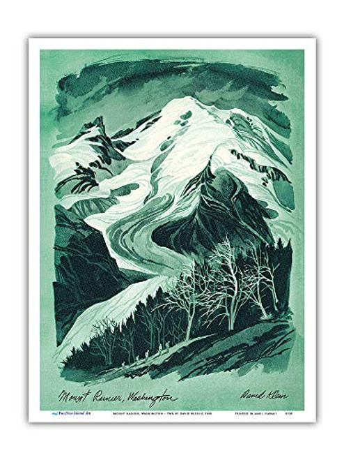 Pacifica Island Art - Mount Rainier Washington - TWA Trans World Airlines - Vintage Airline Travel Poster by David Klein c.1968 - Master Art Print - 9in x 12in Pacifica Island Art - Mount Rainier Washington - TWA Trans World Airlines - Vintage Airline Travel Poster by David Klein c.1968 - Master Art Print - 9in x 12in