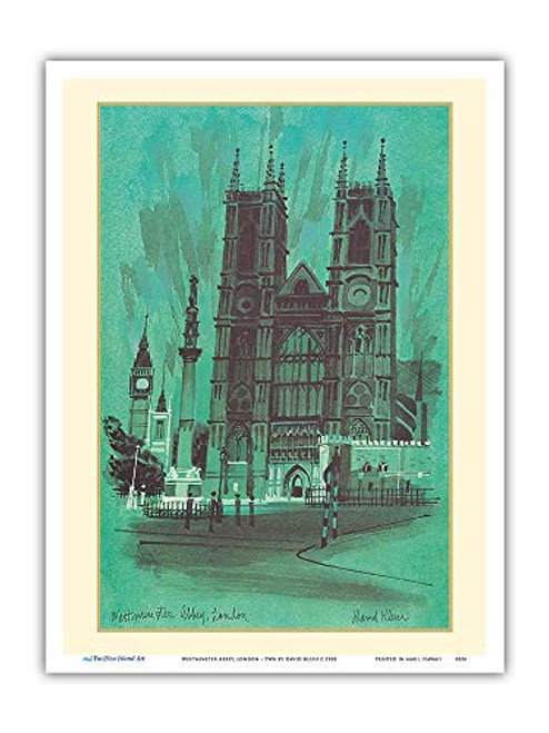 Pacifica Island Art - Westminster Abbey London - TWA Trans World Airlines Menu Cover - Vintage Travel Poster by David Klein c.1968 - Master Art Print - 9in x 12in Pacifica Island Art - Westminster Abbey London - TWA Trans World Airlines Menu Cover - Vintage Travel Poster by David Klein c.1968 - Master Art Print - 9in x 12in