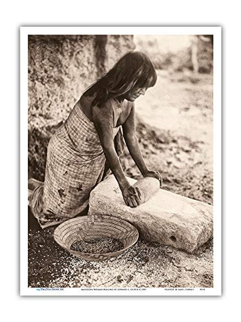 Pacifica Island Art - Maricopa Woman Mealing - North American Indian - Vintage Sepia Toned Photograph by Edward S. Curtis c.1907 - Master Art Print - 9in x 12in Pacifica Island Art - Maricopa Woman Mealing - North American Indian - Vintage Sepia Toned Photograph by Edward S. Curtis c.1907 - Master Art Print - 9in x 12in