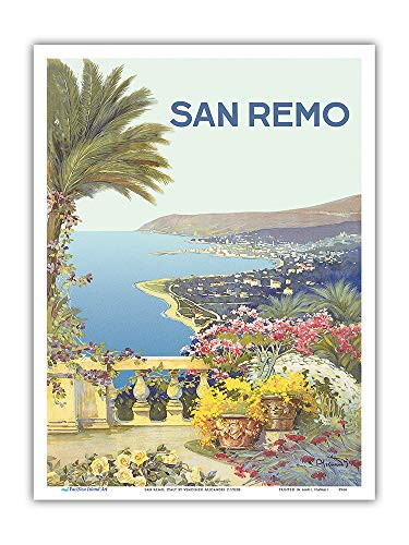 Pacifica Island Art - Sanremo Italy - City of Flowers - Vintage Railroad Travel Poster by Vincenzo Alicandri c.1920s - Master Art Print - 9in x 12in
