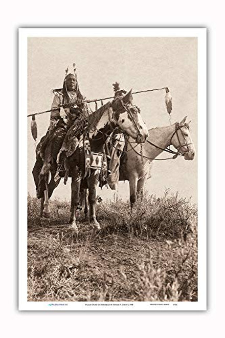 Pacifica Island Art - Village Criers on Horseback - Crow North American Indians - Vintage Sepia Toned Photograph by Edward S. Curtis c.1908 - Master Art Print - 12in x 18in Pacifica Island Art - Village Criers on Horseback - Crow North American Indians - Vintage Sepia Toned Photograph by Edward S. Curtis c.1908 - Master Art Print - 12in x 18in