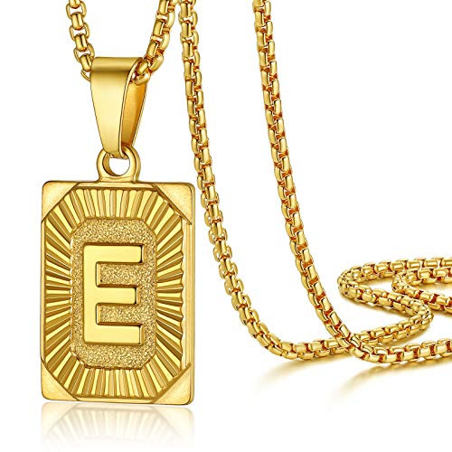 PROSTEEL E Letter Necklace for Women Gold e Big Letter Necklace Initial Square Pendant Box Chain Men Necklaces