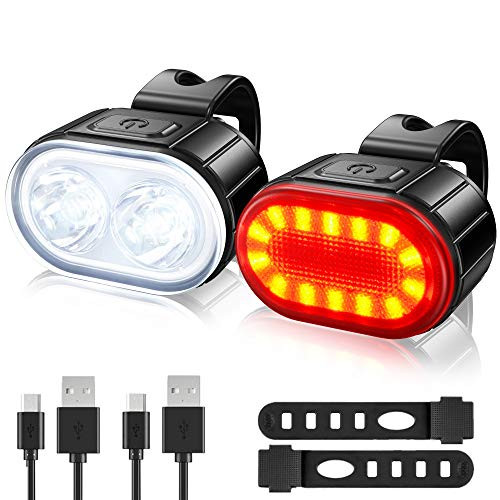 Ultra Bright Bike Lights Set USB Rechargeable 2 LED Front and Back Rear Bicycle Light Combo IPX5 Waterproof Mountain Helmet Road Cycle Headlight and Taillight Set for Men Women Kids 46 Modes Ultra Bright Bike Lights Set USB Rechargeable 2 LED Front and Back Rear Bicycle Light Combo IPX5 Waterproof Mountain Helmet Road Cycle Headlight and Taillight Set for Men Women Kids 46 Modes