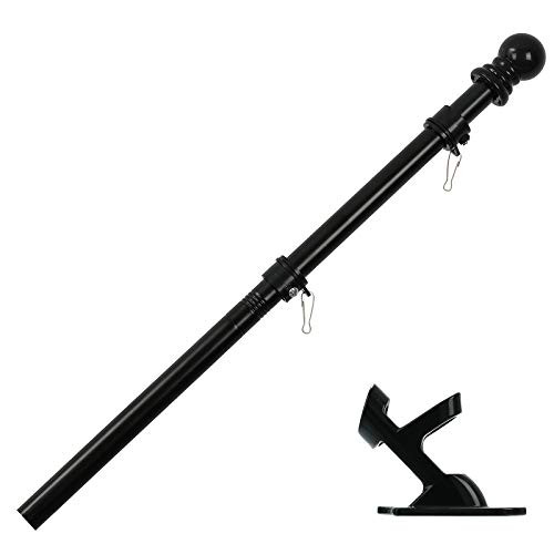 INFLATION Black Flag Pole - 5FT Flag Pole Kit with Bracket for Flags 1inch Metal Tangle Free Flag Pole for Outdoor House Garden Porch Yard