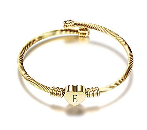 SBI Jewelry Initial Letter Bracelet Gold Heart Cuff E Bracelet Gift for Best Friend Sister Friendship Birthday SBI Jewelry Initial Letter Bracelet Gold Heart Cuff E Bracelet Gift for Best Friend Sister Friendship Birthday