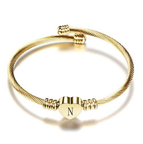 SBI Jewelry Gold Initial Letter Cuff Bracelet Heart N Bracelets for Wife Granddaughter Birthday Gift SBI Jewelry Gold Initial Letter Cuff Bracelet Heart N Bracelets for Wife Granddaughter Birthday Gift