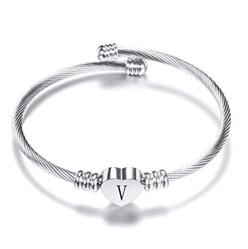 SBI Jewelry Initial Letter Cuff Bracelet Silver V Heart Bangle Bracelet for Sister Granddaughter Daughter Birthday Gift for Her SBI Jewelry Initial Letter Cuff Bracelet Silver V Heart Bangle Bracelet for Sister Granddaughter Daughter Birthday Gift for Her