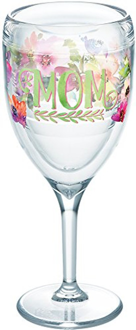 Tervis 1247514 Mom - Watercolor Floral Tumbler with Wrap 9oz Wine Glass, Clear