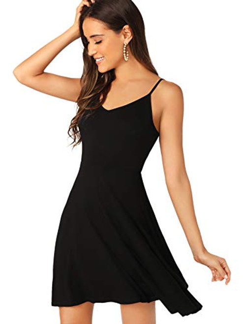 Verdusa Womens V Neck A Line Flared Cami Dress Black XL