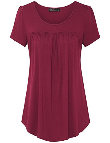 Vinmatto Womens Scoop Neck Pleated Blouse Top Tunic Shirt XXL Purple Red