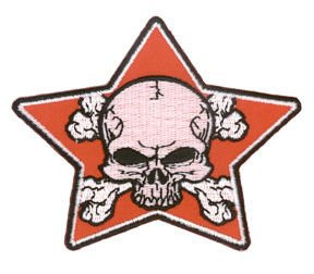Aftermath Artist Novelty Iron On Patch - Dead Skull wCrossbones in Red Star Applique
