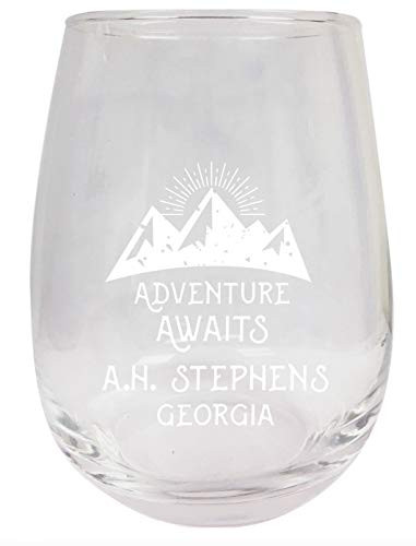 A.H. Stephens Georgia Souvenir 9 Ounce Laser Engraved Stemless Wine Glass Adventure Awaits Design 2-Pack