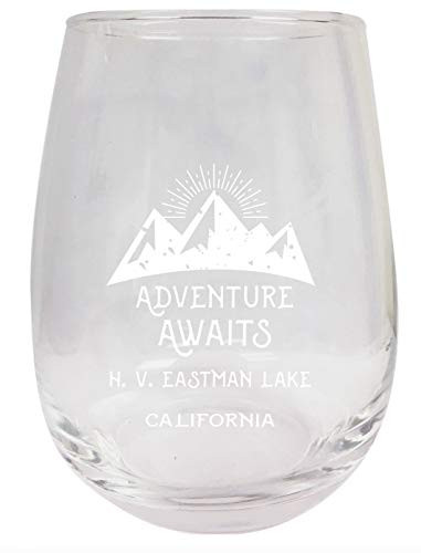 H. V. Eastman Lake California Souvenir 9 Ounce Laser Engraved Stemless Wine Glass Adventure Awaits Design 2-Pack